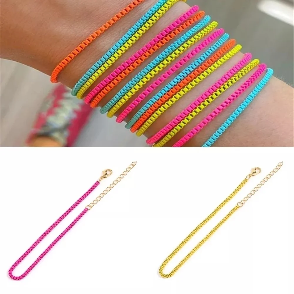NEW Pink Enamel Plated 925 Silver Adjustable Box Chain Bracelet‎